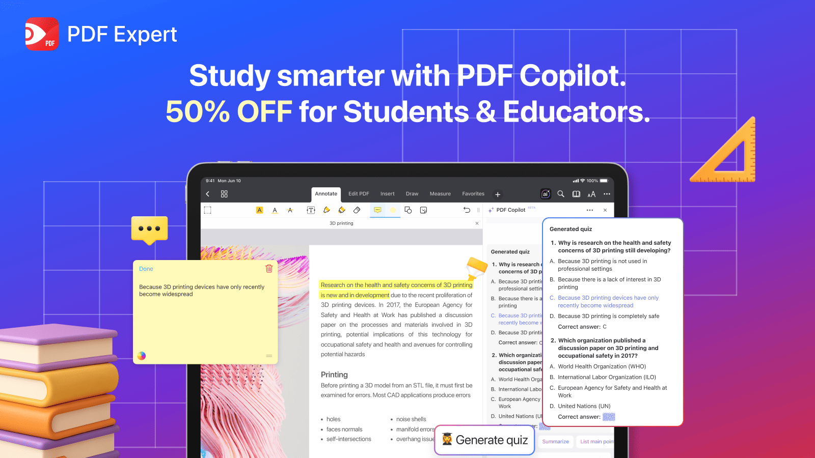 在PDF Expert 中使用PDF Copilot 创建测验和抽认卡.